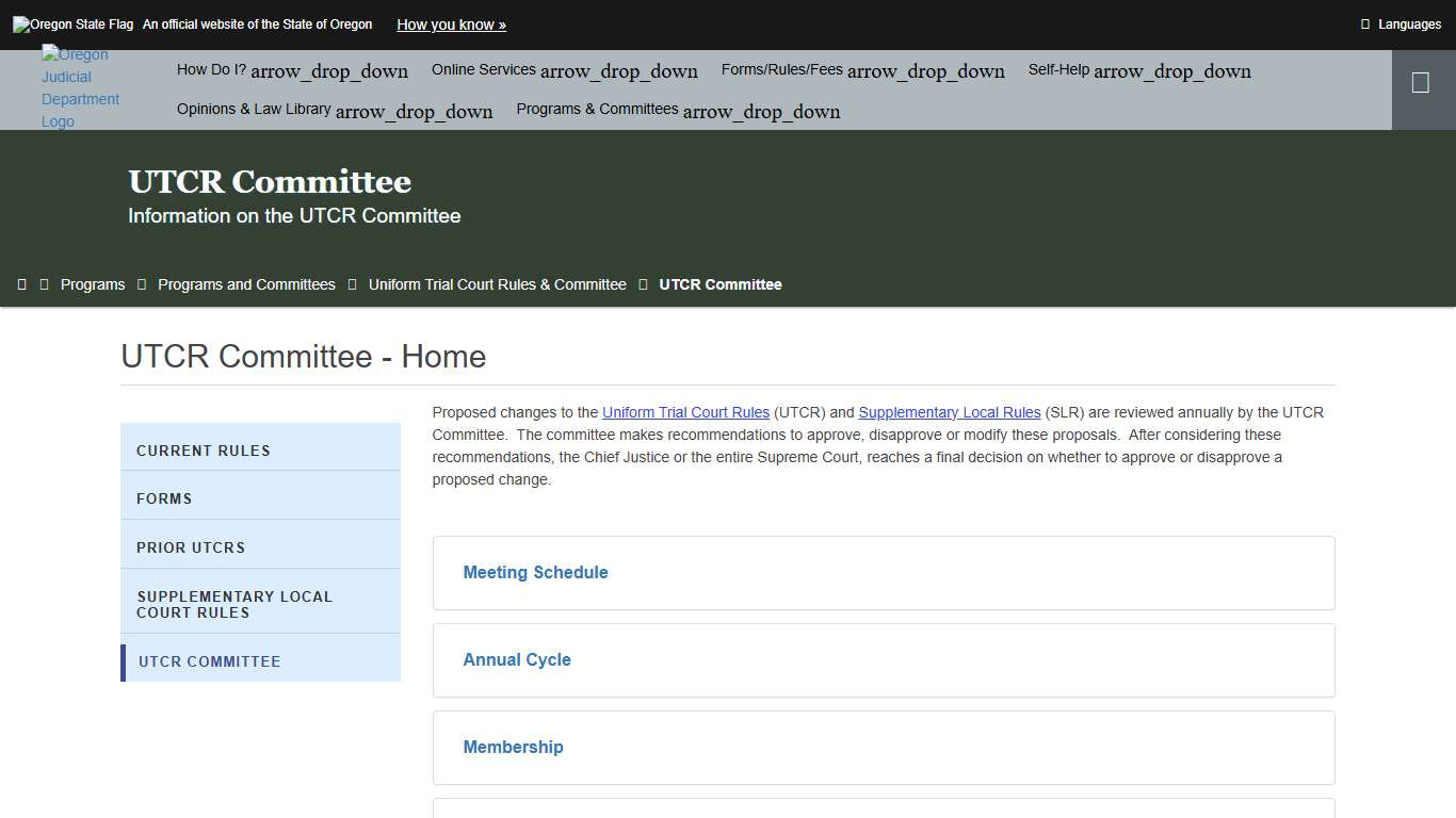 Oregon Judicial Department : UTCR Committee - Home : UTCR Committee : State of Oregon